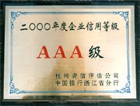 2000年度企业信用等级AAA级